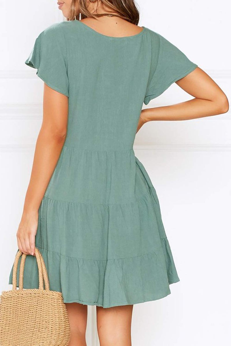 MITILLY Women's Summer Short Sleeve V Neck Button Down Casual Tunic Dress with Pockets X-Large Sage - Image 2